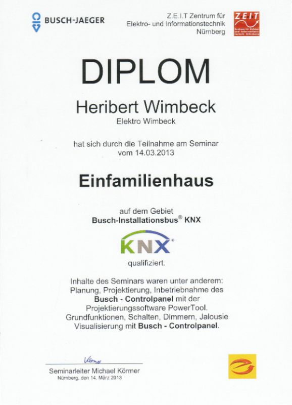 Zertifikat BUSCH JAEGER KNX